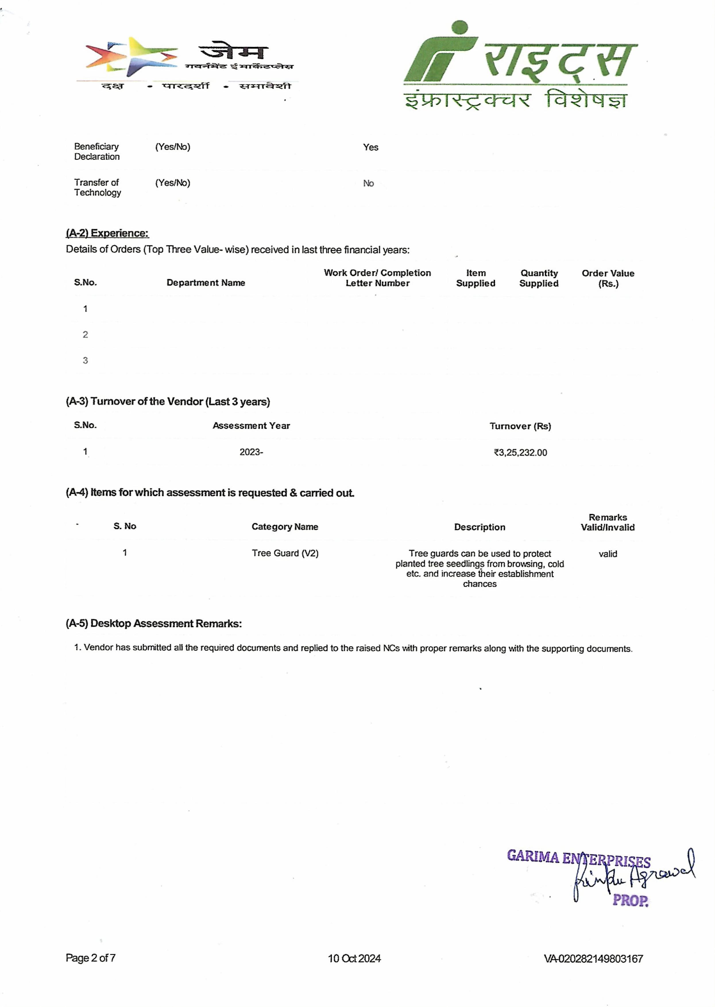 OEM Certificate Page 2
